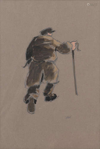 Sir Kyffin Williams R.A. (British, 1918-2006) Shepherd Walki...