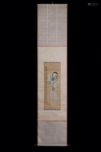 A Chinese scroll depicting a lday