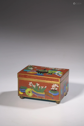 A Chinese iron-red cloisonnÃ© enamelled bronze box and