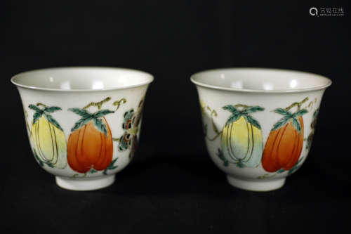 Tong Zhi Period Made Mark, A Pair of Famille Rose Fruit and ...