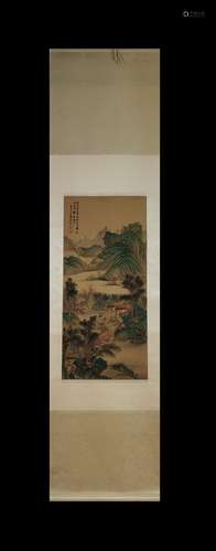 Jin Cheng Inscription, Landscape Vertical Silk Painting