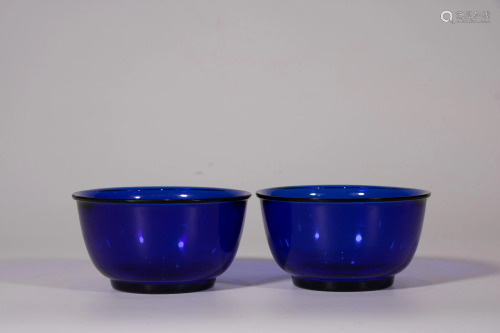 Two Chinese blue paking glass bowls