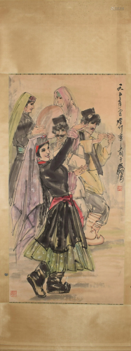 A Chinese scroll depicting Dancing figures
