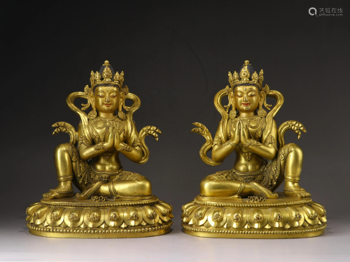 A pair of Sino-Tibetan figures of Avalokitesvara