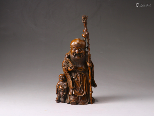 A Chinese bamboo carving of Shou xing
