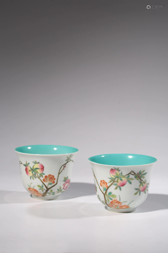 A pair of famille rose cups in the late Qing Dynasty