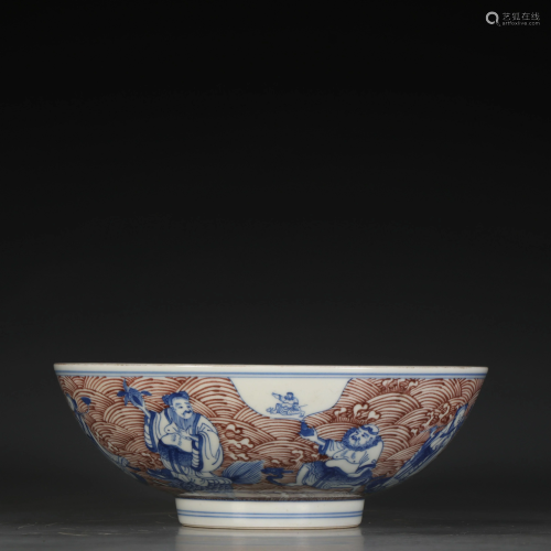 A BLUE AND WHITE GLAZED RED EIGHTXIAN BOWL