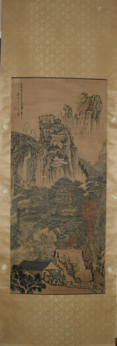A Chinese scroll depicting mountain landscape