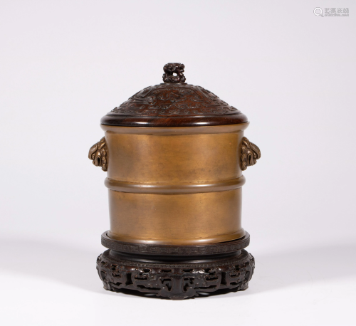 A Chinese copper Bamboo-form censer