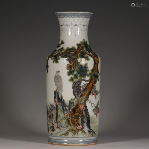 A Chinese vase decorated with an eagle and pine trees