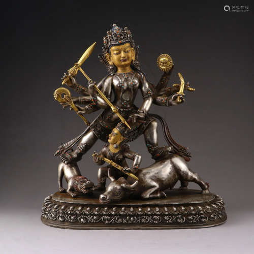 A Chinese gilt silver figure of Trailokyavijaya