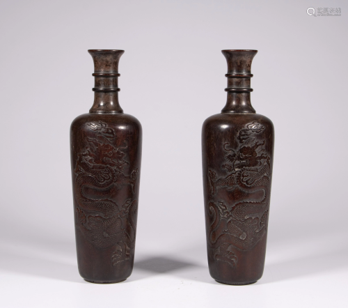 Two Chinese rosewood vases