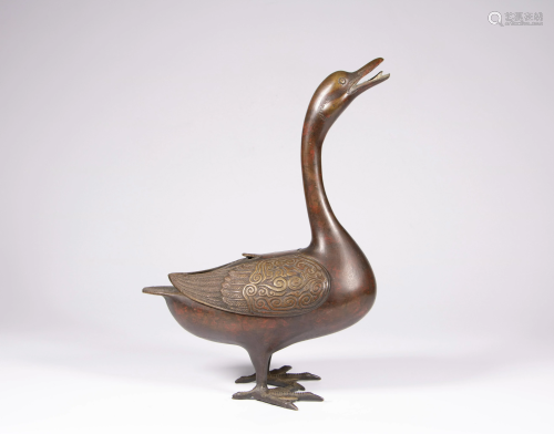 A Chinese bronze duck censer