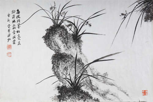 溥佐（1918-2001） 兰石图 水墨纸本 镜片