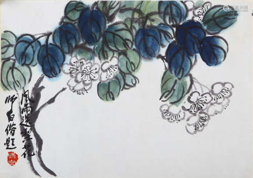 娄师白（1918-2010） 风雨送梨花 设色纸本 托片