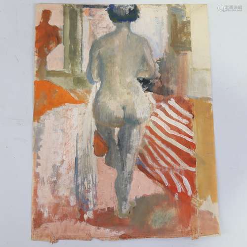 Contemporary acrylic on paper, nude life study, unsigned, 15...