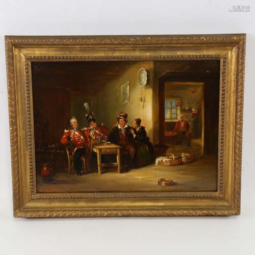 19th century English School, interior scene with soldiers, o...