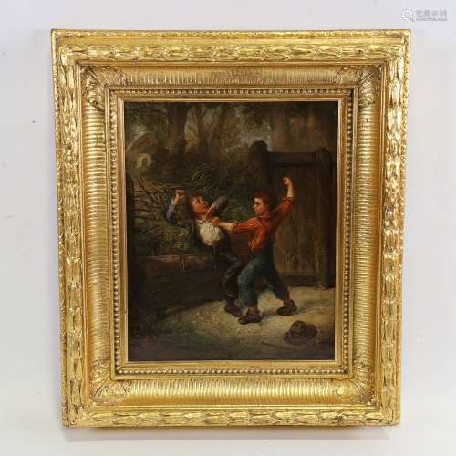 Paul Delcour, The Young Pugilists, oil on canvas, signed wit...