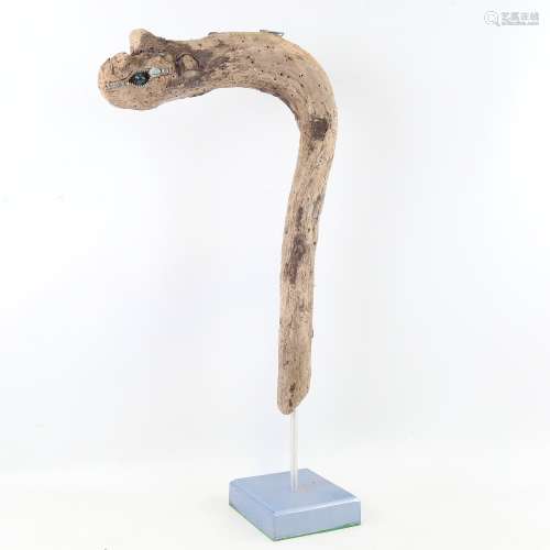 Chris Watson, wood beast, wood/metal composition on metal ba...