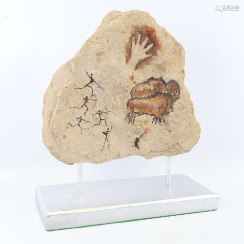 Chris Watson, Cave Art, stone/paint on metal and wood stand,...