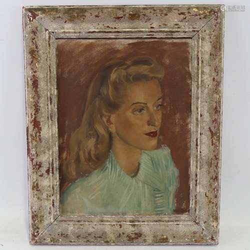 Mid-20th century oil on canvas, portrait of a woman, unsigne...