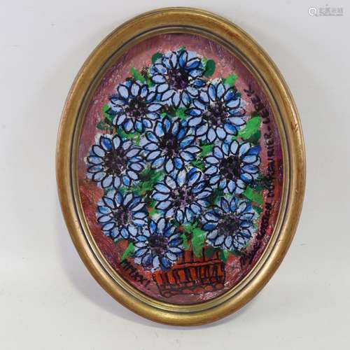 Royston Du Maurier-Lebek, oval oil on board, fleur du monde,...