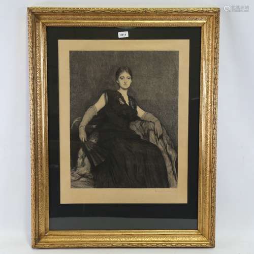 Hubert Von Herkomer, portrait of a lady, etching, signed in ...