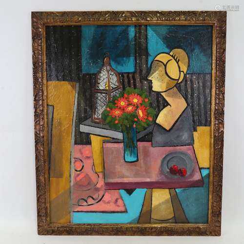 Carol Maddison, contemporary oil on board, modernist still l...