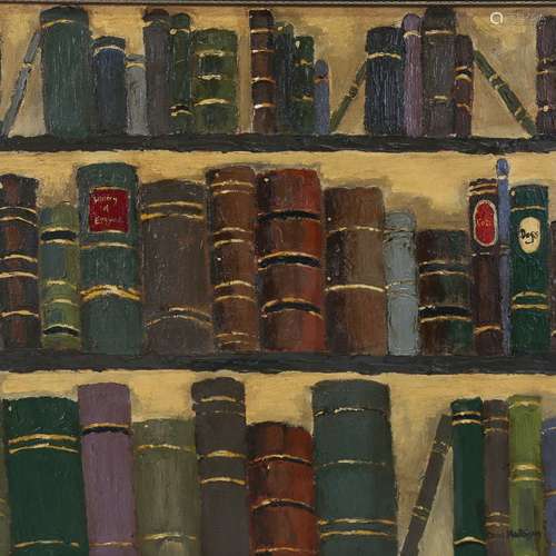 Carol Maddison, contemporary oil on board, bookshelves, 20