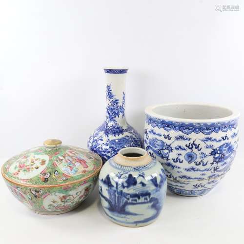 A group of Chinese porcelain items, including a Canton ename...