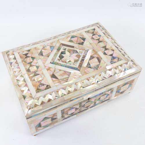 A mother-of-pearl and abalone parquetry box, inscribed Bethl...