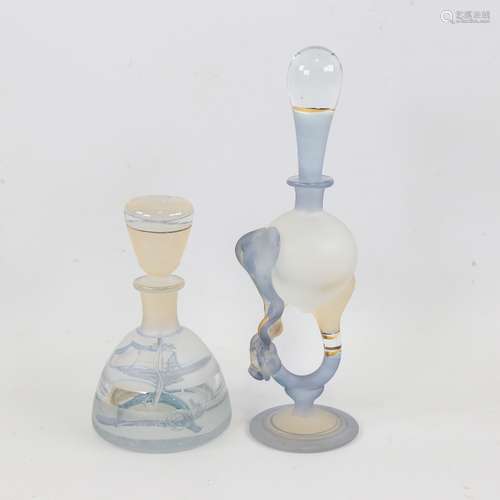 2 Jon Art Studio glass perfume bottles, largest height 19cm ...