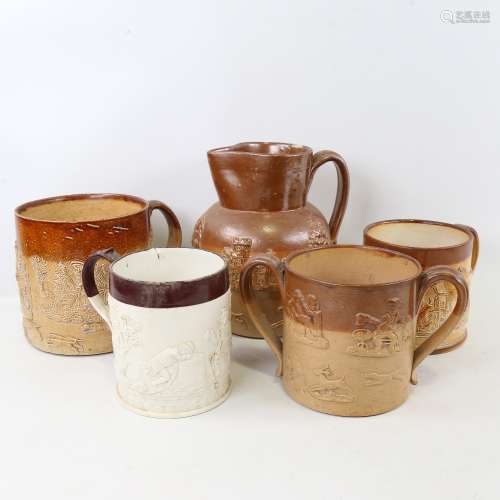 A group of 19th century salt glazed stoneware, mugs, jug and...