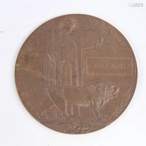 A First World War Period bronze memorial death plaque to Per...