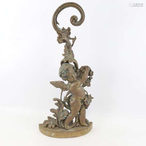 A Victorian cast-brass cherub design doorstop, height 50cm G...