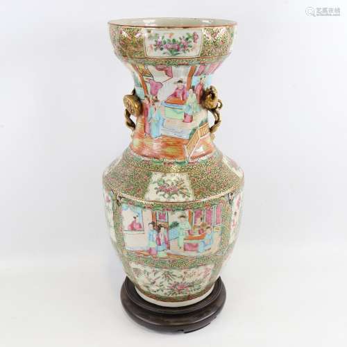 A Chinese Canton enamel porcelain vase, hand painted decorat...