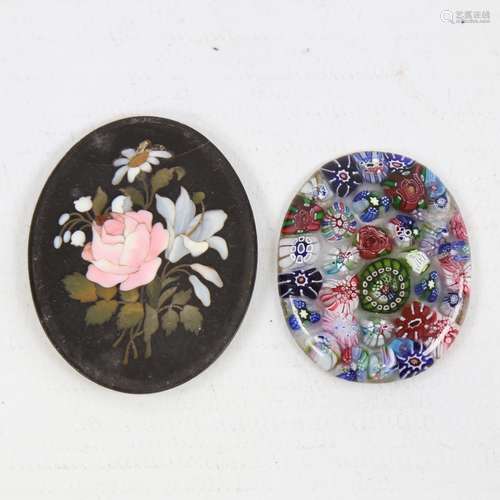 A Victorian Pietra Dura oval hardstone plaque, length 4.5cm,...