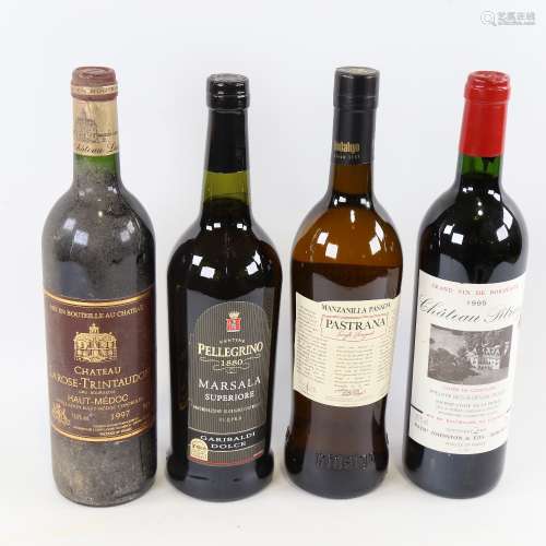 4 bottles of wine and fortified wine, 2 red Bordeaux, Chatea...