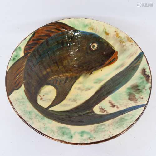 Puigdemont, large Studio pottery bowl with painted fish desi...