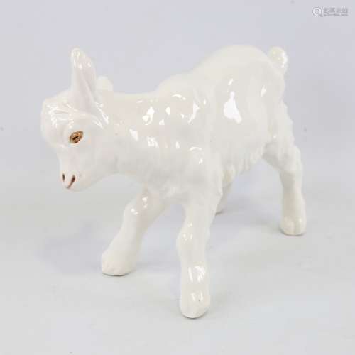 A large Russian white glaze ceramic billy goat, length 24cm ...