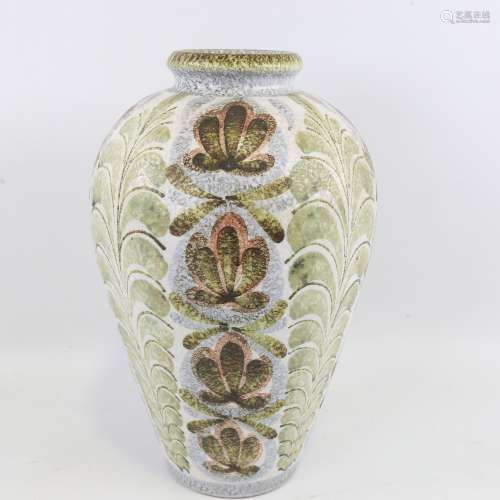 A Denby Pottery vase with painted decoration, height 33cm Pe...