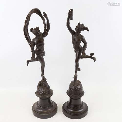 A pair of 19th century patinated bronze Classical figure scu...