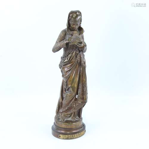 Carrier-Belleuse, gilt patinated bronze sculpture, Liseuse, ...