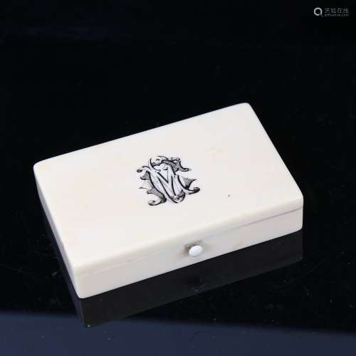 A small Victorian ivory travelling box, the interior with 3 ...