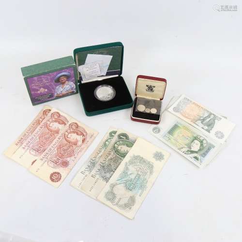 A set of 1975 Maundy money, a Queen Mother Centenary silver ...