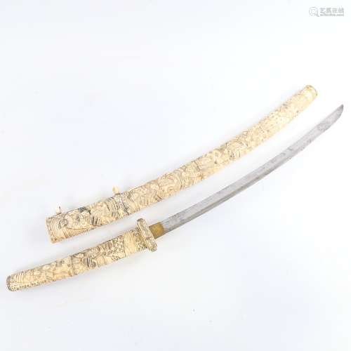 A Japanese bone short sword, Meiji Period late 19th/early 20...