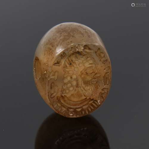 Roman agate pendant seal, intaglio carved head portrait of a...