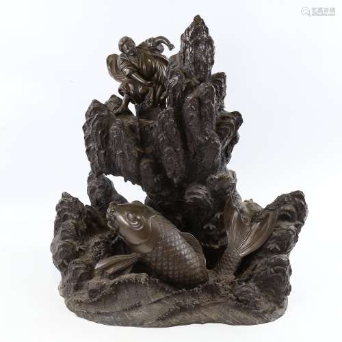 A late 19th/early 20th century Japanese patinated bronze scu...