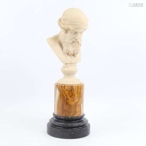 A modern composition bust of Plato, on 2-colour marble plint...