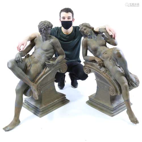 After Auguste Moreau, a pair of half-size patinated bronze r...